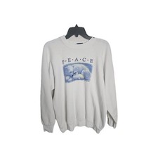 Vintage Wildlife Nature Peace White Crew Neck Sweatshirt XL Preppy Streetwear
