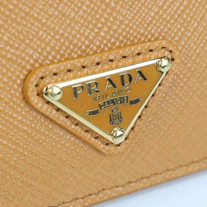 Prada Saffiano Triangle Card Case Calfskin Orange Gold Tone Metal Women thumbnail 3