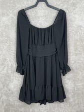 Exlura Dress Womens Large Black Tie Back Long Sleeve Babydoll Mini Flowy