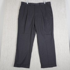 Chaps 100% Wool Pleated Pinstripe Dress Pants 38x29 Black Cuffed Suit Trouser