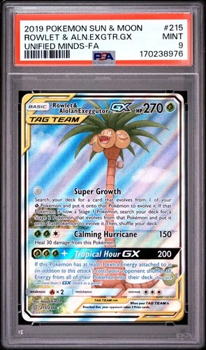 PSA 9 Rowlet & Alolan Exeggutor Gx 215/236 Unified Minds Pokemon