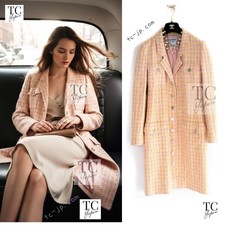 96S Pink Yellow Multicolor Cotton Wool Tweed Jacket Dress Coat Karl Lagerfeld 38