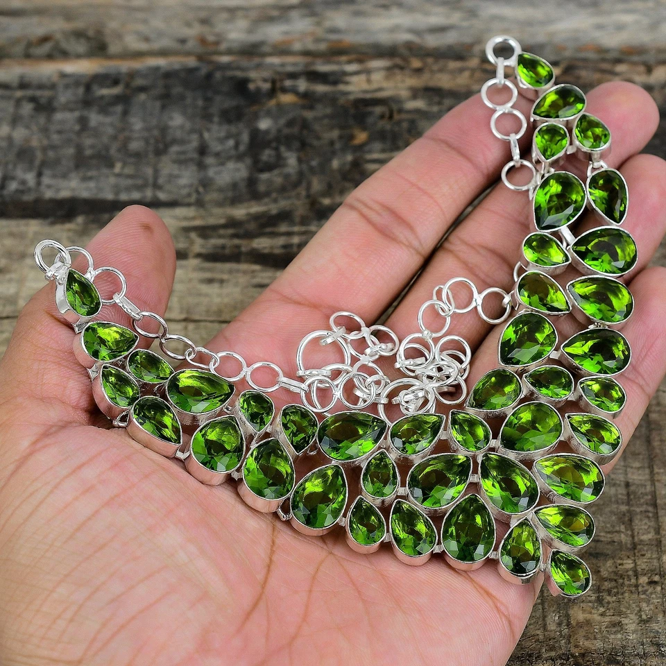 Peridot Gemstone Necklace 925 Sterling Silver Handmade Jewelry Mother's Day Gift - Image 4 of 4