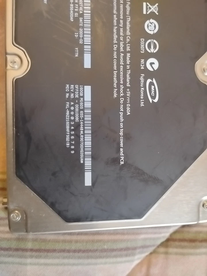 Fujitsu MHZ2160BH FFS G1 160gb 2.5" Sata HDD 0FFCDD-00810091 CA07018-B68400AP - Image 2 of 3