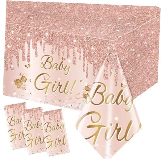  3Pcs Pink and Gold Baby Shower Tablecloth for Girl Baby Shower Table Cloths 