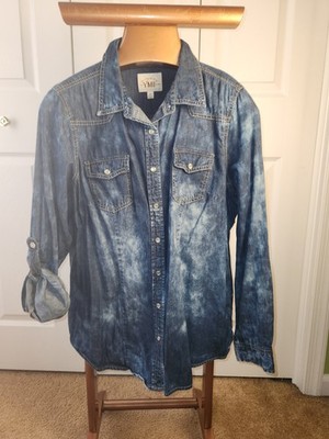 YMI Womens Denim Shirt Long Sleeve  With Pearl Snap Button Front Size 1X