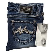 Miss Me Jeans Women's 29x35 Dark Blue Denim Fade Embroidered Bootcut NWT - 670