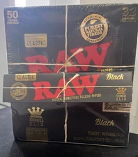 Raw Black Classic King Size Slim Natural Rolling Papers, 50 Packs Box