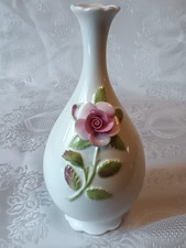 vintage Coalport Bone China Bud Vase Made in England 3D Pink Roses