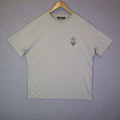 Dolce & Gabbana Men s T-Shirt Size 50 (L) Light Grey Embroidered Appliqué Logo
