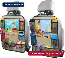 Backseat Car Organizer w/ 10 Storage Pockets 11" Tablet Holder, 2 PCS Beige