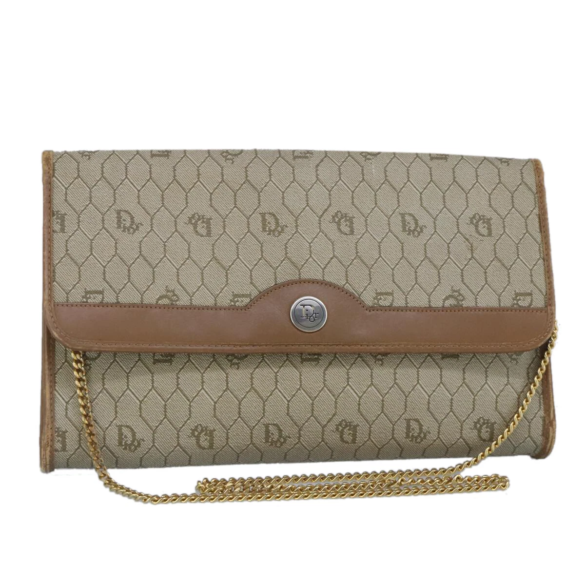 Christian Dior sac à bandoulière chaîne toile nid d'abeille PVC beige or authentique ac3356