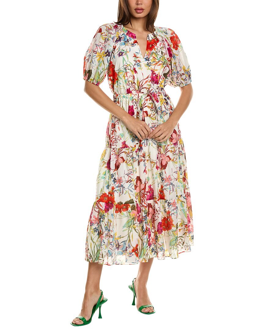 Женское миди-платье Anne Klein с пышными рукавами белого цвета Xs