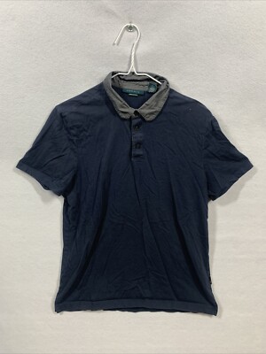 Perry Ellis Men's Size Medium Prima Cotton Navy Blue Polo Shirt
