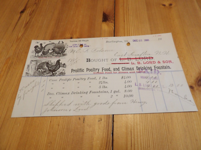 #ad 2 Graphic Billheads Burlington VT 1895 6 Northern Supply Flour Lard Poultry Food $9.95