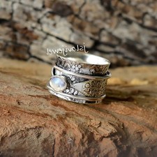 Moonstone Gemstone 925 Sterling Silver Anxiety Relief Spinner Ring Jewelry