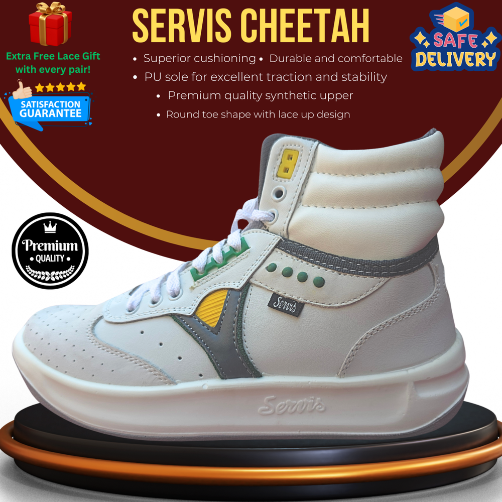 Servis Cheetah, High Top Trainers, White Yellow Green, Athletic, Sports Sneakers