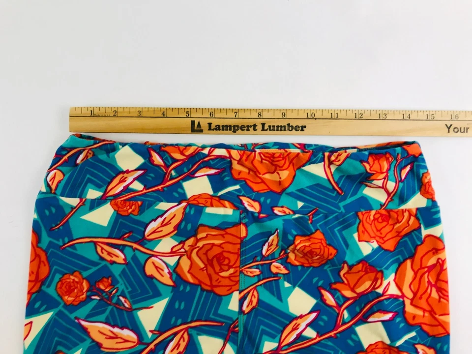 Leggings para mujer LuLaRoe altos y curvilíneos azules azulados naranja florales elásticos Foto 3 de 4