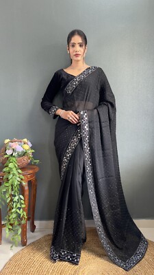 Bollywood Designer Party Wear Saree for women RealMirror Work Ready to wear sari