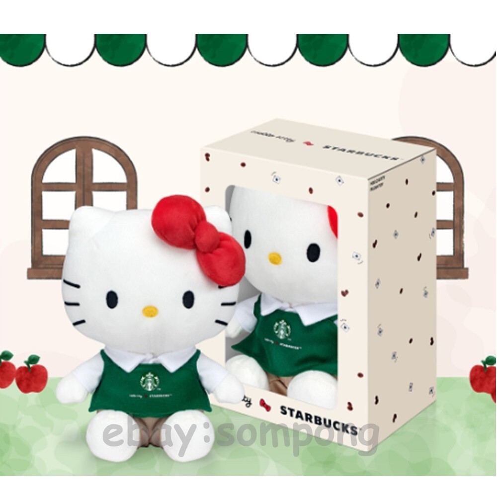 クリスマスセール【STARBUCKS Hello Kitty】キティ　ぬいぐるみ Starbucks Hello Kitty Plush In Green Apron 2024 New