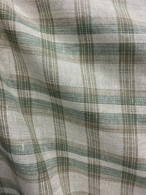 H&T FABRICS NATURAL SAGE GREEN BROWN Plaid 100% Linen Fabric (60 in.) Sold By The Yard