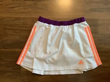 ADIDAS tennis/pickleball/running skort/skirt, Youth M, White/purple/orange, EUC