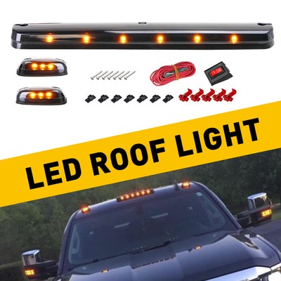3Pcs LED Amber Marker Roof Cab Lights Kit For 2007-2021 Silverado 2500HD 3500HD