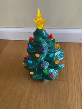 Ceramic Light Up Tabletop Christmas Tree Battery Operated 10" in original Box