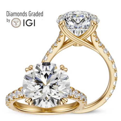 3.40 Ct E VS1 Round Lab Grown Diamond Engagement Ring 14k Yellow IGI Certified - Picture 2 of 8