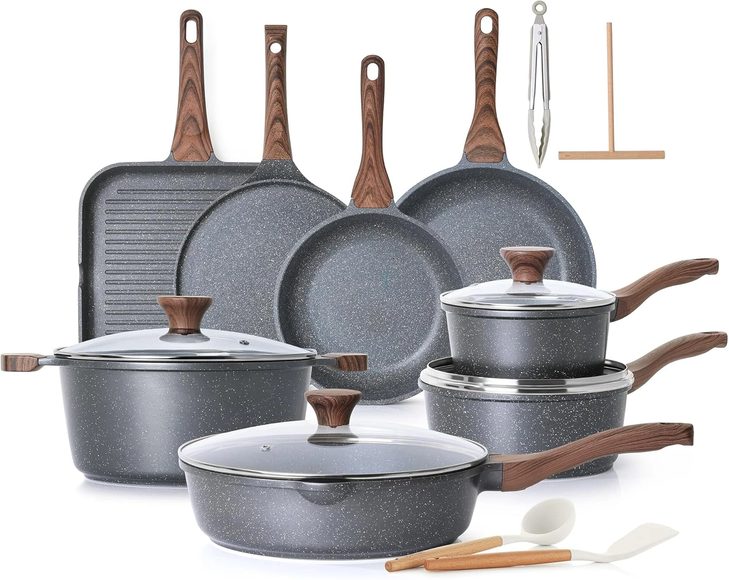 23-Piece Nonstick Cookware Set with Swiss Granite Coating & Stay-Cool Handles