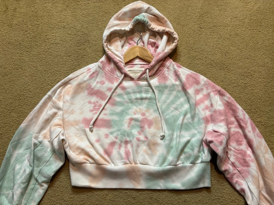 Aeropostale Mujer Tie Dye Recortado Con Capucha Suave Pullover Sudadera con Capucha Relajada Mediana Foto 2 de 3