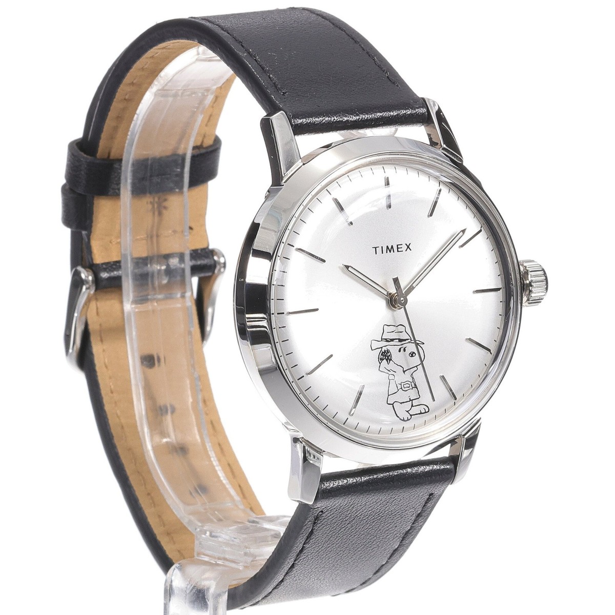 Timex Marlin Automatic X Peanuts Snoopy Secret Agent: Orologio Meccanico 40mm, Cinturino In Pelle Nera, Quadrante Argento, Vetro Acrilico, Edizione Speciale - 4