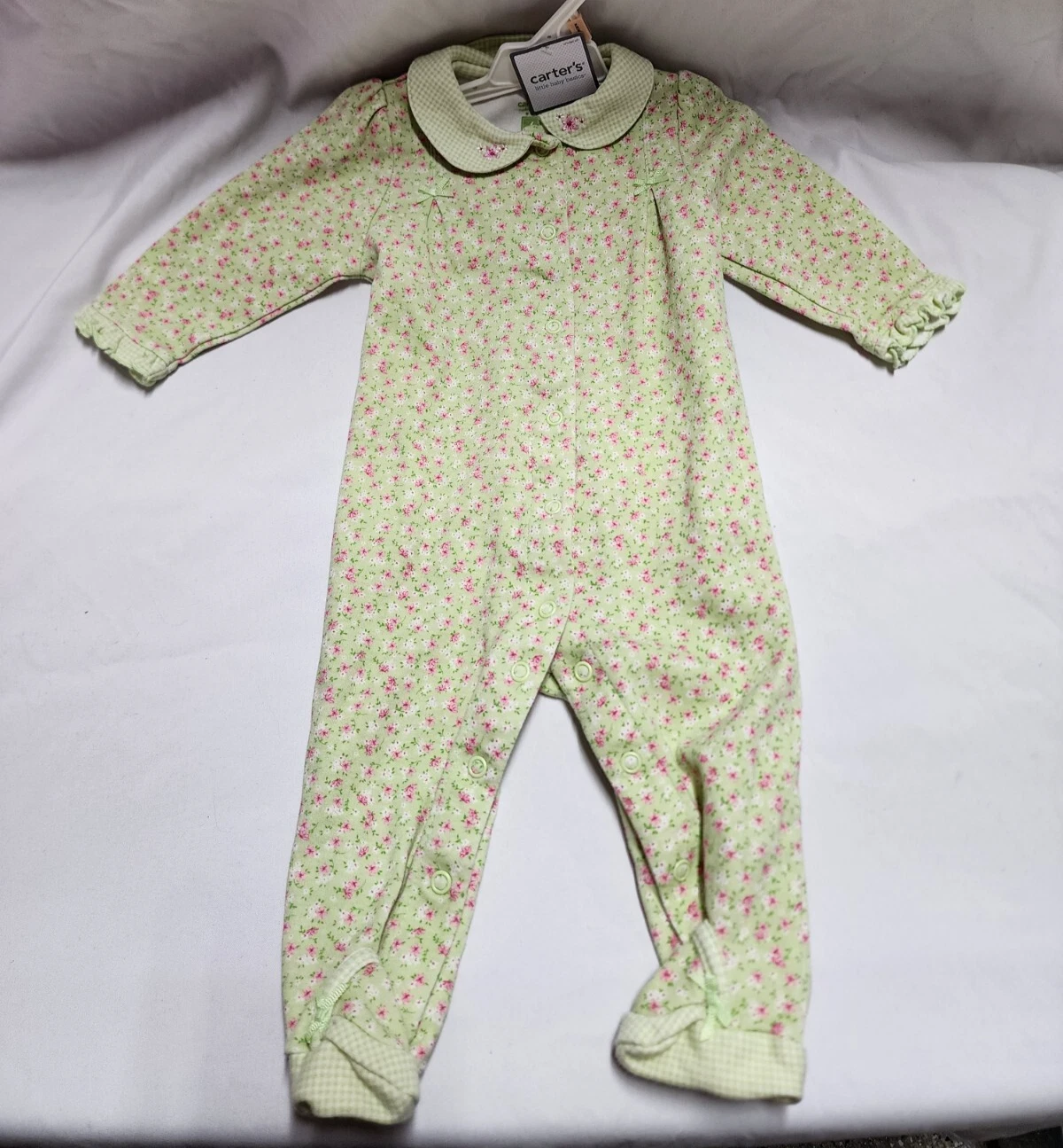 Baby Girl Clothes Vintage Carter's 6 Month Green Floral Footed Outfit Y2K Footie