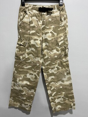 L.L. Bean Boys CAMO camoflage  CARGO Pants with belt khaki SIZE 12 tan outdoor 