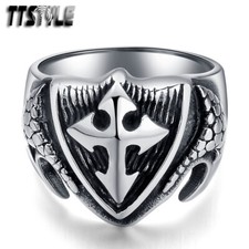 High Quality TTstyle 316L Stainless Steel Shield Cross Ring Choose Size