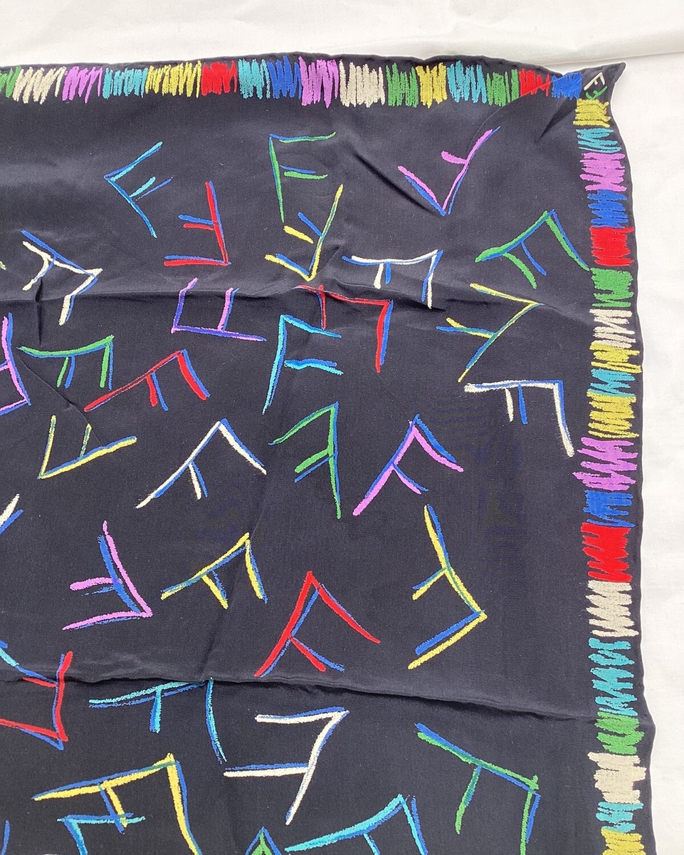 Vintage FENDI Black Abstract F Logo Silk Scarf 25”x25” | eBay