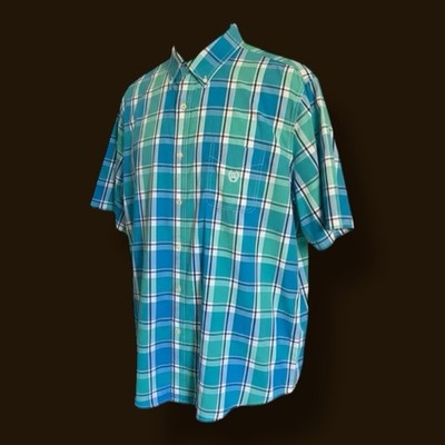 Chaps Shirt. Short Sleeve. Button Down. Blue Plaid. Size XXL. C32