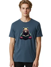 Bear-Reading-Book-6 Mens Graphic Tee, 100% Cotton, Casual Summer Wear