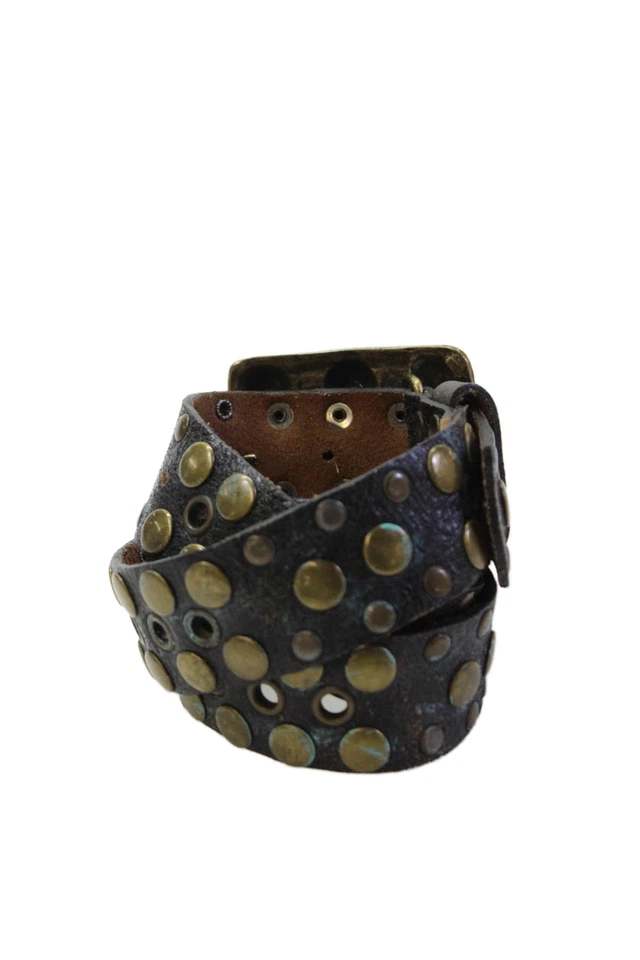 Cinturón Leatherock Mujer Cuero Tachonado Detalle Deslustrado Look Marrón Talla 34" Foto 2 de 4