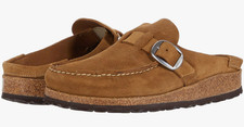 Nearly New 155 Birkenstock Buckley Shearling Moccasin Clog Tan Suede EU38/L7/M5