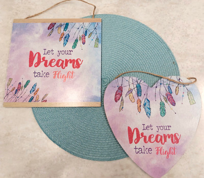 2 Momentum MDF Plaques-9.5 inch -''Let your Dreams take Flight'' Heart and Square