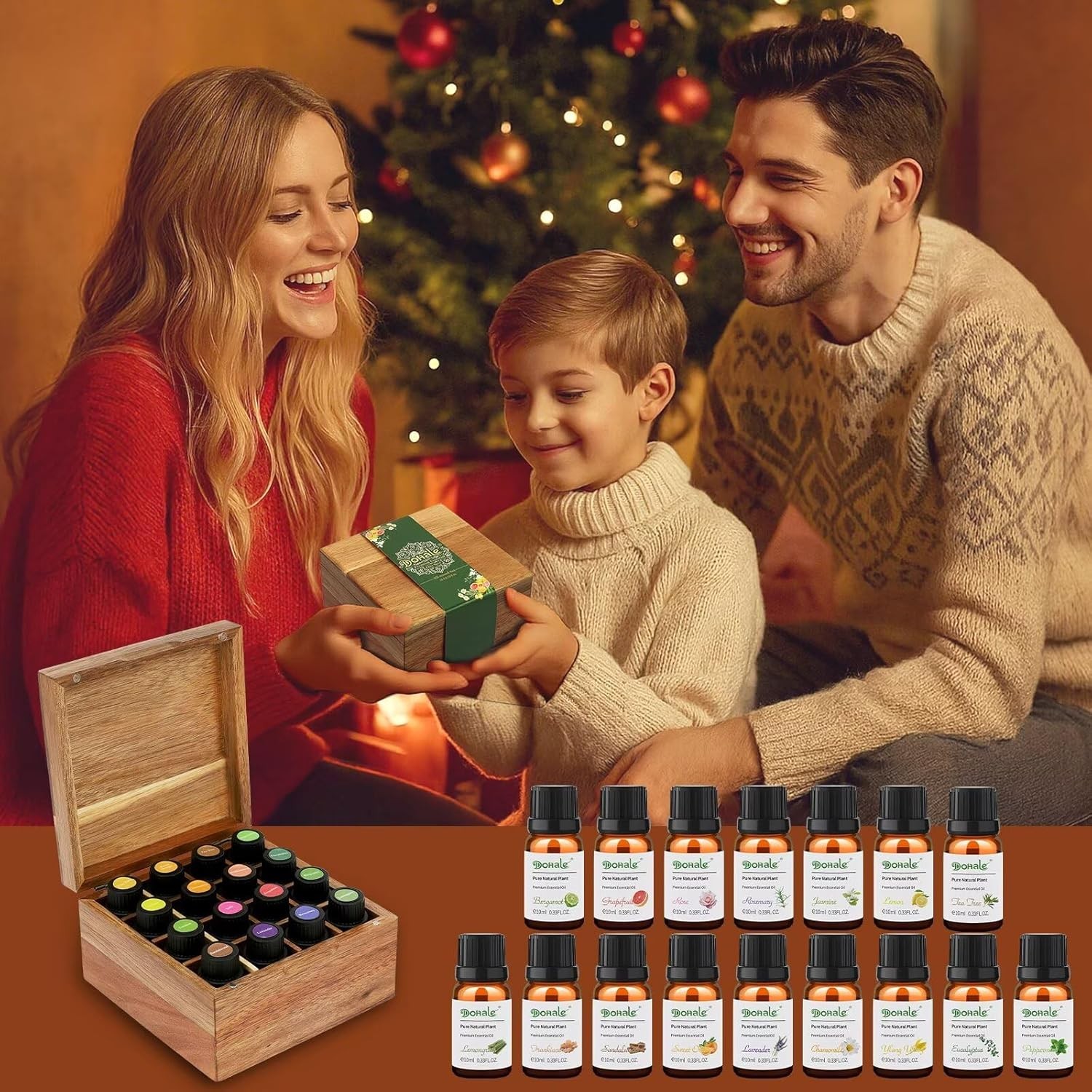 16 Pcs Essential Oils Set Acacia Wood Gift Box Aromatherapy Oils 10ml