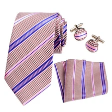 Men Ties Set Business Mixed Color Fashion Woven Necktie Handkerchief Cufflink...