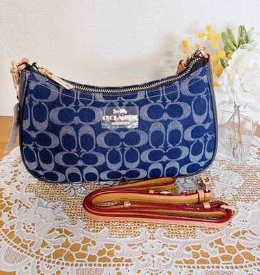 Coach Denim/Natural Teri Shoulder Bag CAF82 Signature Denim Outlet New Japan