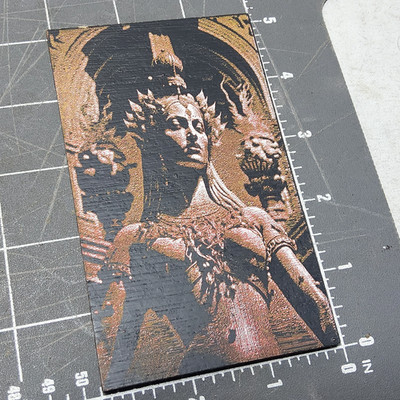 Laser etched fantasy alien woman temple AI 3d art textured pinup sci-fi 3x5 mdf