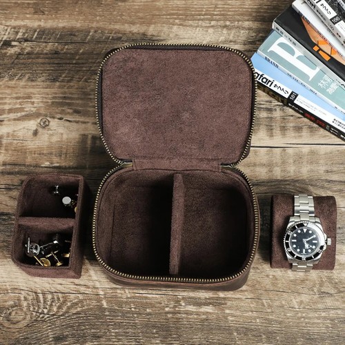 Genuine Leather Jewelry Watch Travel Storage Case Earrings Ring Cufflink Pouch { - Picture 9 of 14
