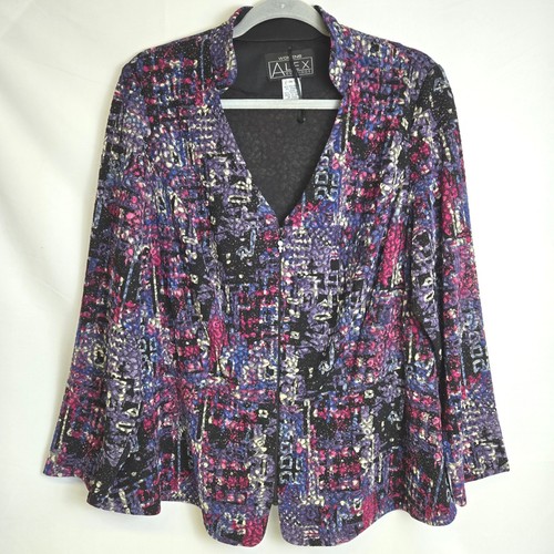Alex Evenings Rhinestone Embellished Peplum Zip Jacket Glitter Sparkle Glam 1X