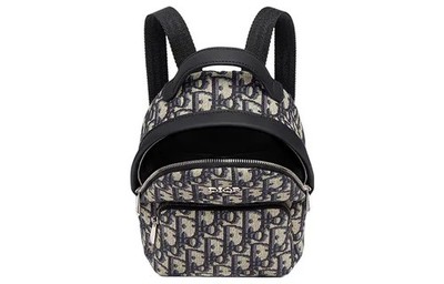 DIOR Rider Oblique Leather Backpack Children's Style Beige/Blue