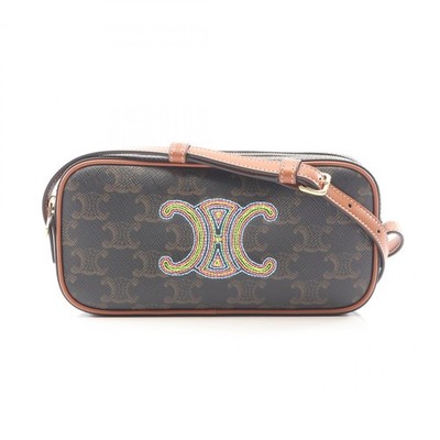 CELINE Mini Camera Cuir Triomphe Embroidery Shoulder Bag canvas leather Used