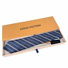 Louis Vuitton Silk Tie Blue Striped Monogram w/ Box New Tag Made in Italy